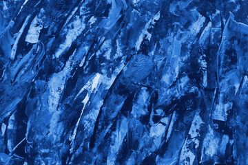 Modern contemporary acrylic background. Blue texture made with a palette knife. Abstract painting on paper. Mess on the canvas.