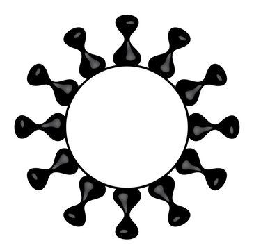 Black decorative frame methafore negatively black sun.  Object illustration white isolated for your text