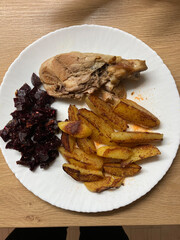 food put on plates standing on the table, simple and delicious everything put together