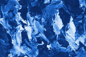 Modern contemporary acrylic background. Blue texture made with a palette knife. Abstract painting on paper. Mess on the canvas.