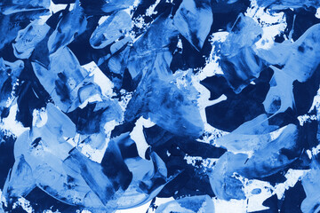 Modern contemporary acrylic background. Blue texture made with a palette knife. Abstract painting on paper. Mess on the canvas.