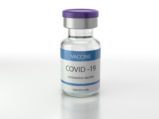 Covid 19 Coronavirus vaccine vial isolated on white background. Vaccine against new Sars 2 Cov new strain and mutation. 