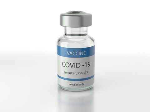 Covid 19 Coronavirus vaccine vial isolated on white background. Vaccine against new Sars 2 Cov new strain and mutation. 