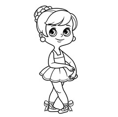 Beautiful ballerina girl in tutu and pointe shoes outlined for coloring isolated on a white background