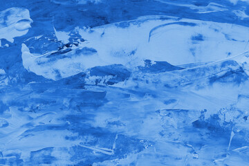 Modern contemporary acrylic background. Blue texture made with a palette knife. Abstract painting on paper. Mess on the canvas.