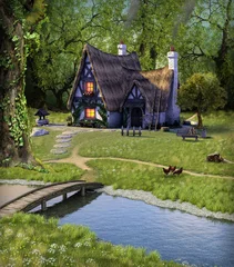  Idyllic fantasy fairytale cottage hidden in a deep forest © ratpack223