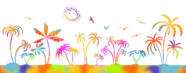 Multi-colored palms trees. Vector illustration © Мария Неноглядова