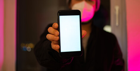 person holding smartphone. Blank phone. 