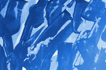 Modern contemporary acrylic background. Blue texture made with a palette knife. Abstract painting on paper. Mess on the canvas.