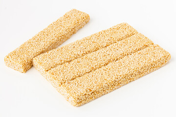 Sesame Brittle bars (indian chikki) isolated on white