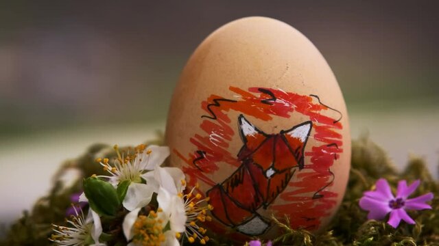Easter egg with the image of a fox. Christ is resurrected.
