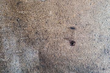Light background with small drops of black paint and damaged surface. Abstract art woody background. Material - plywood
