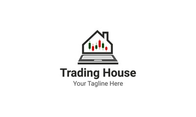 Trading logo with chart element, laptop with trade candle modern design template
