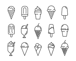 Ice cream icon set. Pictogram for web. Line stroke. Isolated on white background. Vector eps10