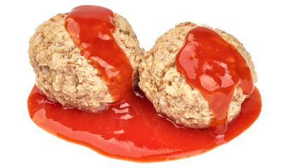 Homemade Meatballs in tomato sauce, isolated on white background