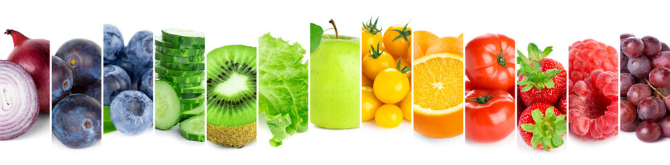 Collage de fruits, légumes et baies. Nourriture fraîche. Mode de vie sain