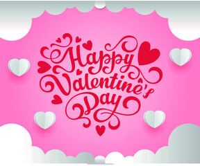 Pink Valentine's Day background with 3d hearts on white