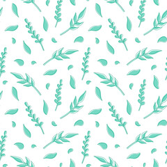 Natural vector seamless pattern leaves green elements on white background