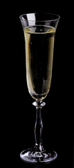 glass of champagne on the black