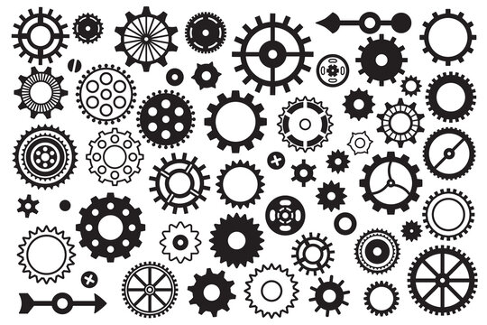 Steampunk vector gears. Icons set on white