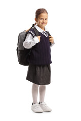 Full length portrait of a smiling schoolgirl in a uniform