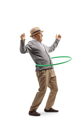 Full length shot of an elderly gentleman spinning a hula hoop