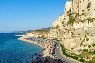 Fototapeta na wymiar View of Tropea beach in a sunny day during summer, Calabria, Italy