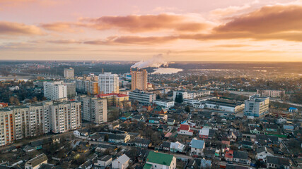 Fototapeta na wymiar Sunset over the city. Gomel, Belarus.