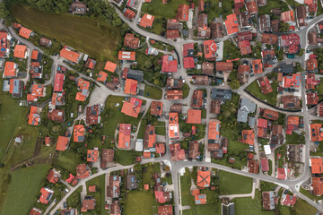 Aerial overhead view of Bad Oberdorf German village in early summer morning