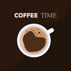 Coffe time, cup of coffe on the black background