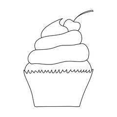 Sweet Cupcake Vector Illustration Coloring Book Page Doodle Hand Drawn Clip Art Abstract  Dessert Food Isolat Elements White Background