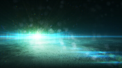 Fototapeta premium Flash. Empty dark scene, neon light, spotlights. Concrete floor. Flash background