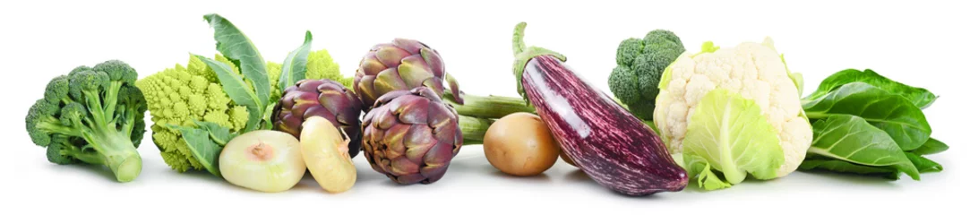 Crédence de cuisine en verre imprimé Légumes frais Variety of fresh vegetables isolated on white background.
