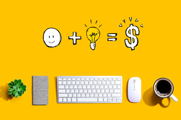 Good idea equals money with a computer keyboard and a mouse