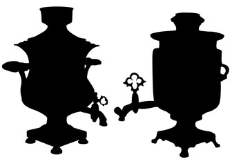 Samovars in a set for tea.