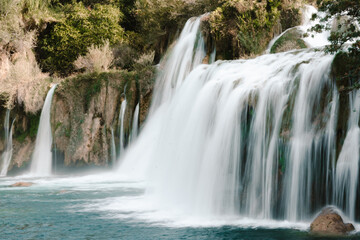 Fototapeta na wymiar Beautiful waterfall in Krka National Park Croatia