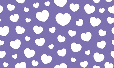 Endless seamless pattern of hearts of different sizes. White vector hearts on purple. Wallpaper for wrapping paper. Background for Valentine's Day