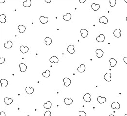 Endless seamless pattern of hearts of different directions. White contour vector hearts. Wallpaper for wrapping paper. Background for Valentine's Day