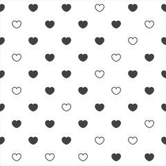 Endless seamless pattern of hearts of different colors. Black and white vector hearts. Wallpaper for wrapping paper. Background for Valentine's Day