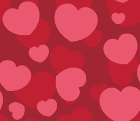 Endless seamless pattern of hearts of different sizes. Pink red vector hearts. Wallpaper for wrapping paper. Background for Valentine's Day