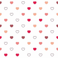 Endless seamless pattern of hearts of different colors. Red orange white vector hearts. Wallpaper for wrapping paper. Background for Valentine's Day