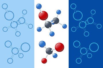 Isometric Glass Molecules Model. Molecule and Molecular Structure. Analysis Lab, Chemical Laboratory Science.