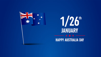 Happy Australia day lettering. Map of Australia with flag on a blue background. Vector illustration