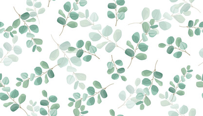 Naklejka na ściany i meble Gentle seamless pattern with silver dollar eucaliptus leaves and branches