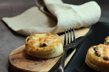 A platter of Cheesy Mushroom croustades or Cheesy Mushroom Discs