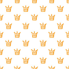Orange contour crown isolated on white background. Cute monochrome seamless pattern. Vector flat graphic hand drawn illustration. Texture.