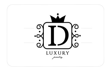 D simple monogram alphabet letter logo in black and white. Creative icon design with king crown for luxury company and business