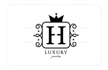 H simple monogram alphabet letter logo in black and white. Creative icon design with king crown for luxury company and business