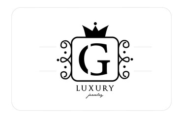 G simple monogram alphabet letter logo in black and white. Creative icon design with king crown for luxury company and business