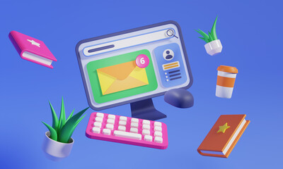 Email message notification in floating computer screen Premium photo